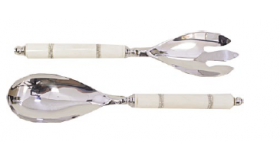 Bone / Nickel-Plated Salad Servers with Silver Band-Accented